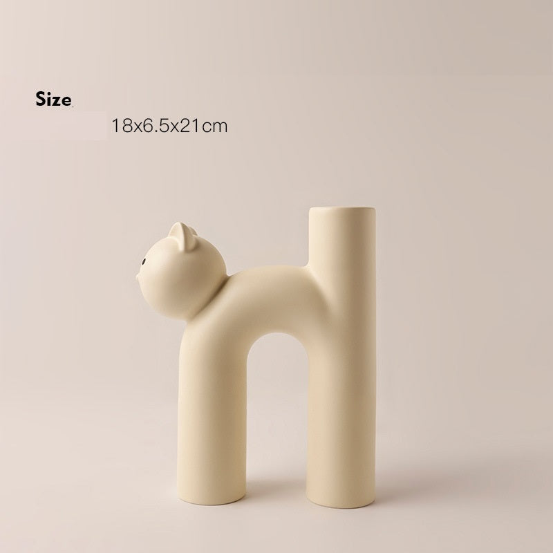 Cute Cat Ceramic Vase — Glazed, 3 Colors, Home Decor