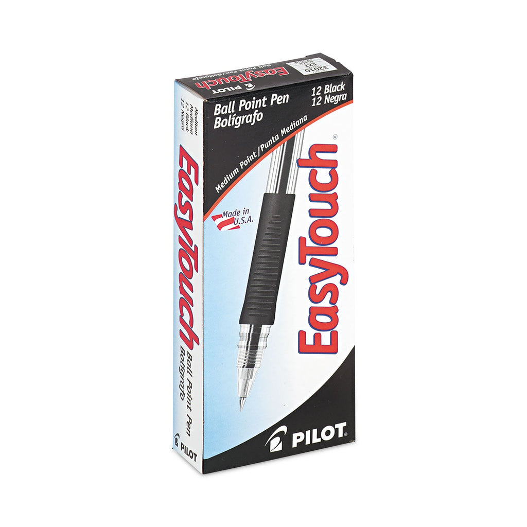 Pilot EasyTouch Ballpoint Pen, Stick, Medium 1 mm, Black Ink, Clear Barrel, Dozen