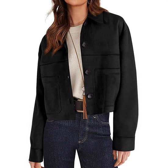European And American Style Women Faux Suede Short Jacket Casual Lightweight Autumn Fashion