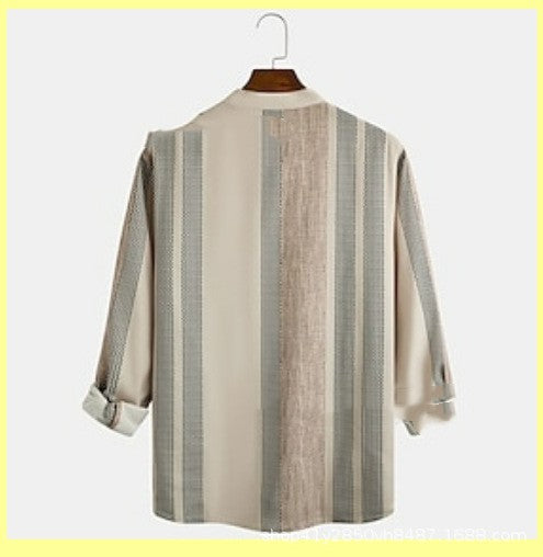 Men's Striped Stand Collar Pullover Casual Shirt