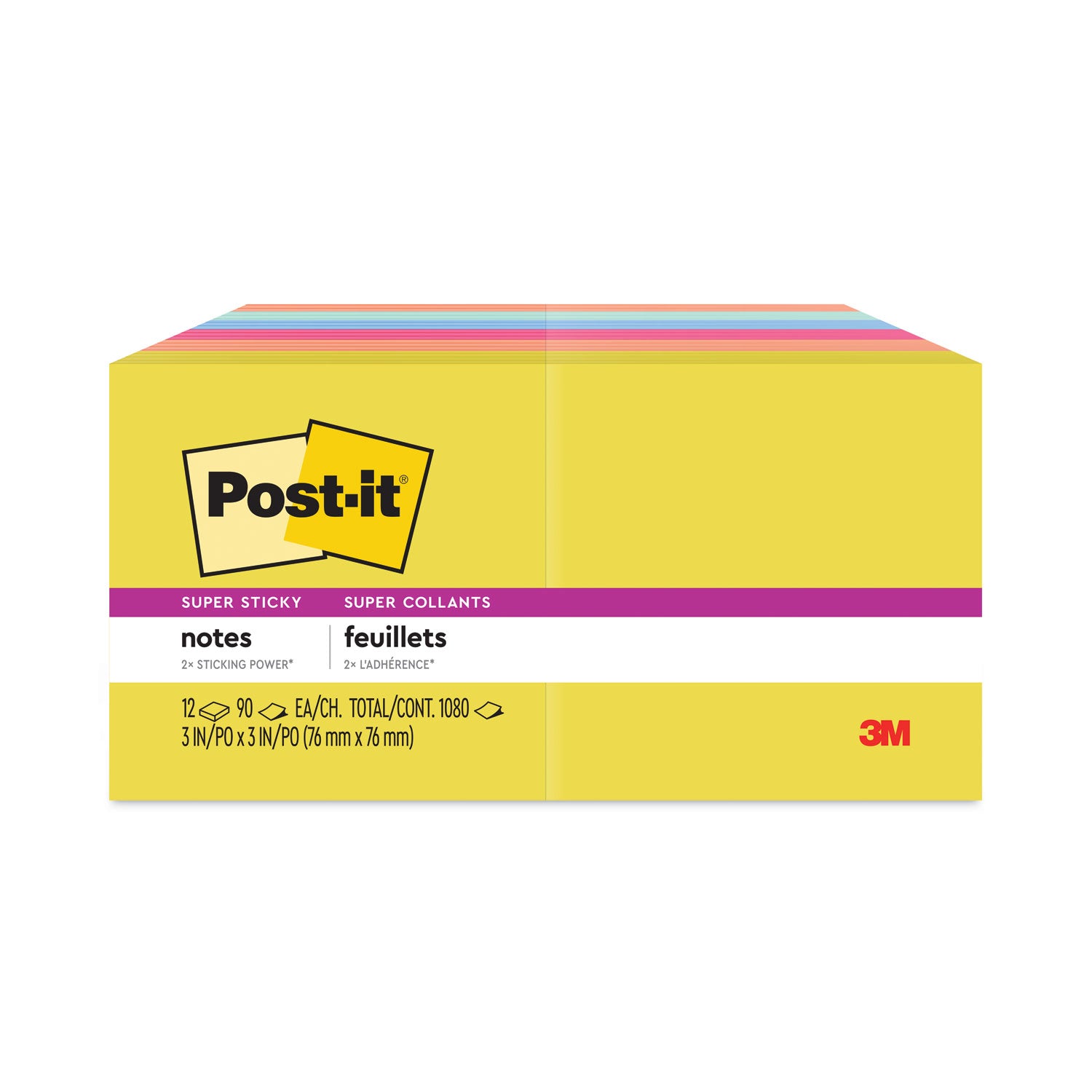 Post-it Note Pads in Summer Joy Collection Colors, 3" x 3", Summer Joy Collection Colors, 90 Sheets/Pad, 12 Pads/Pack
