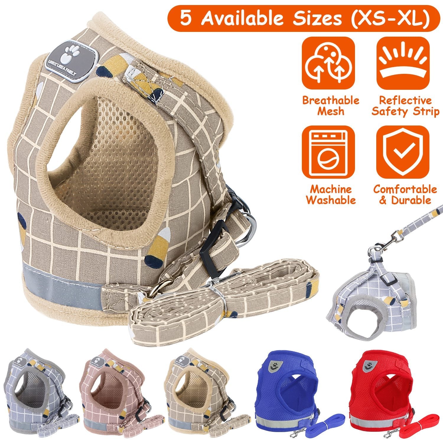 Pet Mesh Harness Dog Leash Set Reflective Chest Strap Adjustable Puppy Vest For Puppies Breeds Dogs Cats Walking Outdoor