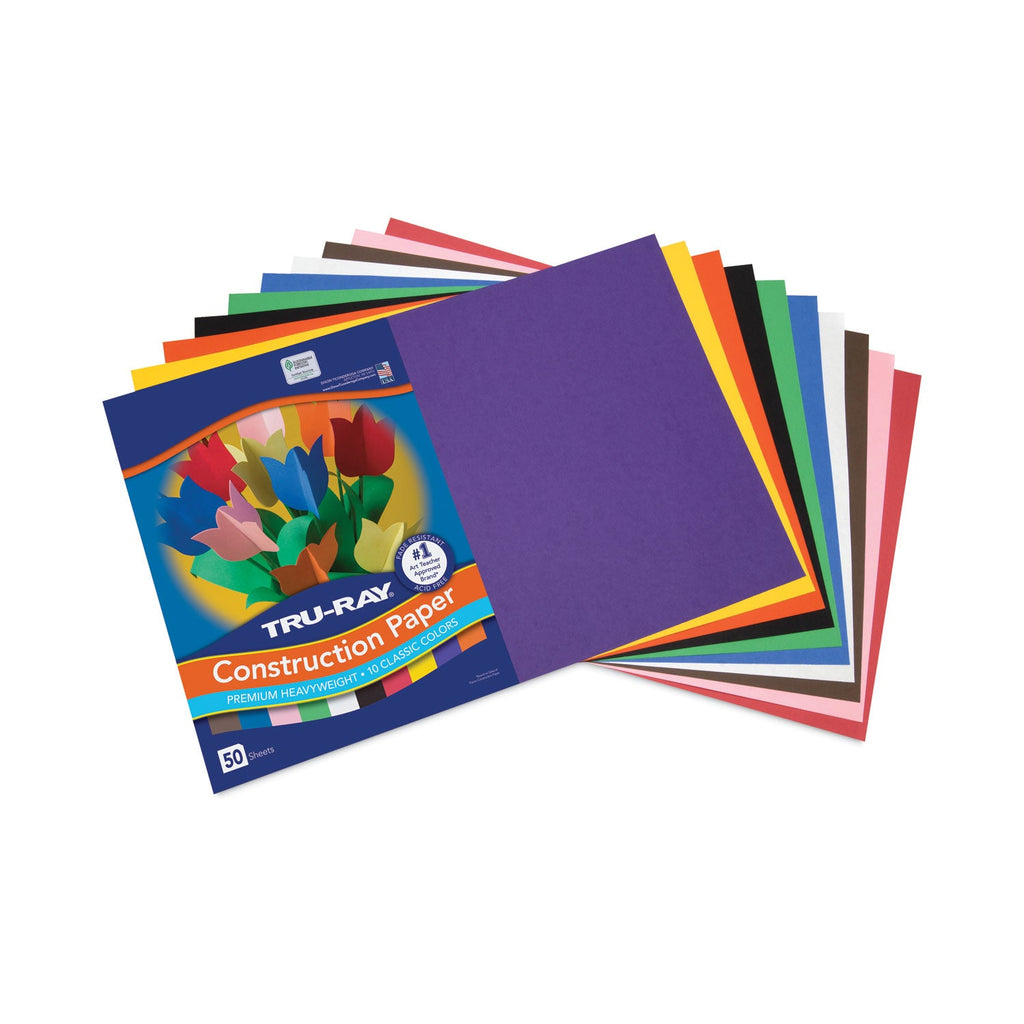 Pacon Tru-Ray Construction Paper, 76 lb Text Weight, 12 x 18, Assorted Standard Colors, 50/Pack