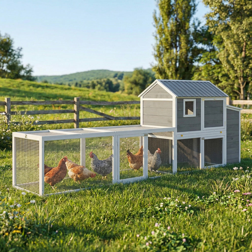 134" Large Wooden Chicken Coop with Run & Nesting Box