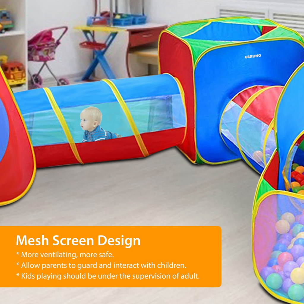 5Pcs Kids Ball Pit Tents Pop Up Playhouse w/ 2 Crawl Tunnel & 2 Tent For Boys Girls Toddlers Preschool Children Indoor Outdoor