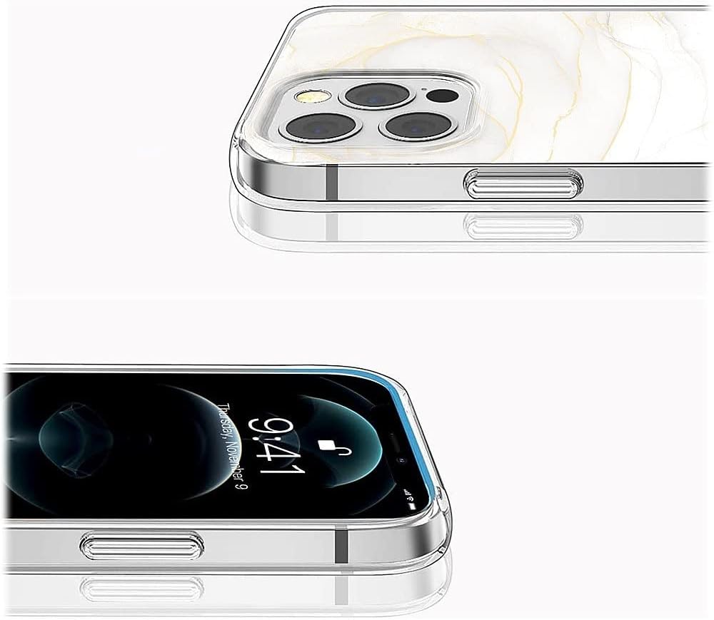 White Marble Series Case with Tempered Glass Screen and Camera Protector - iPhone 14 Pro Max