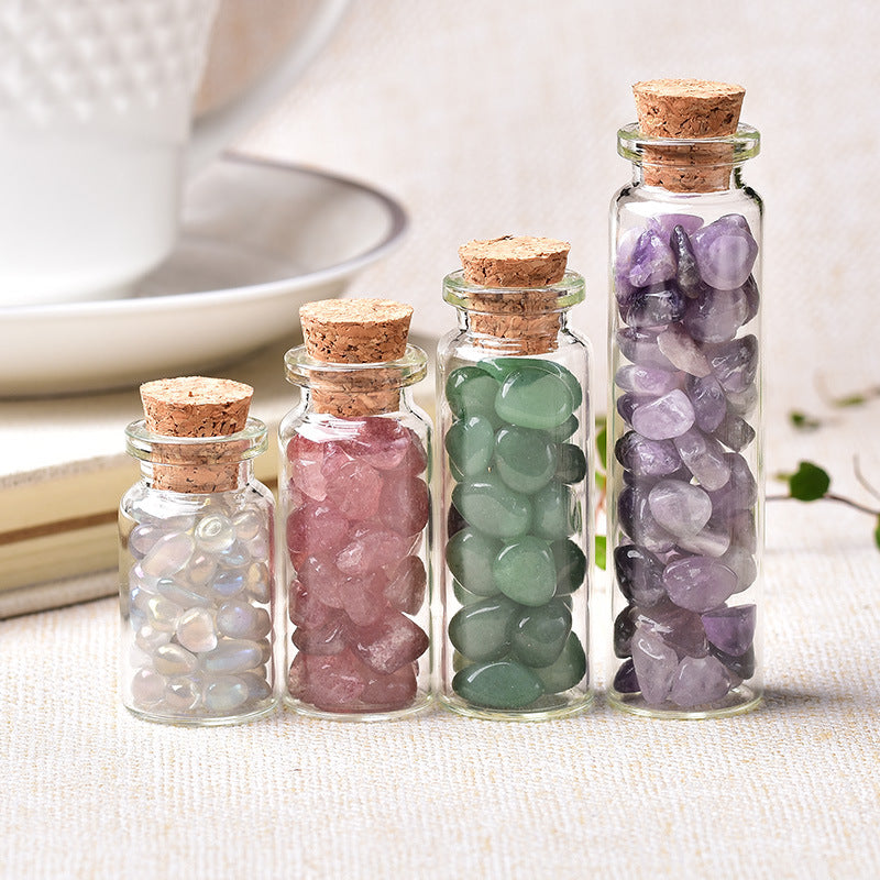 Natural Crystal Gravel Wishing Bottle – Cylinder Glass Bottle | 19 Crystals & 5 Sizes