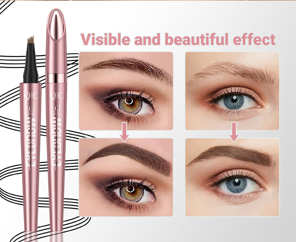Waterproof 4-Fork Liquid Eyebrow Pencil — No Smudge, 6 Shades + Sets