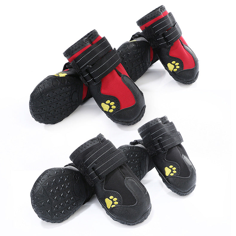 Dog Waterproof Rubber Boots 4-Pack — Black & Red, Sizes 1–8