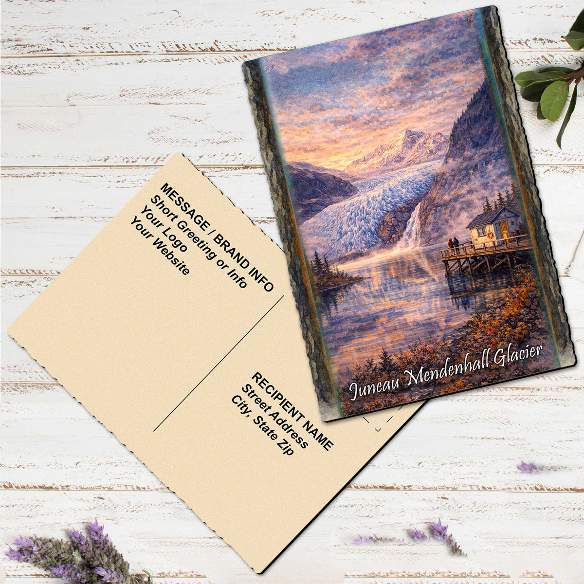 Sunset Glacier & Lakeside Cabin Art Card by G. Debrekht - 97112GC