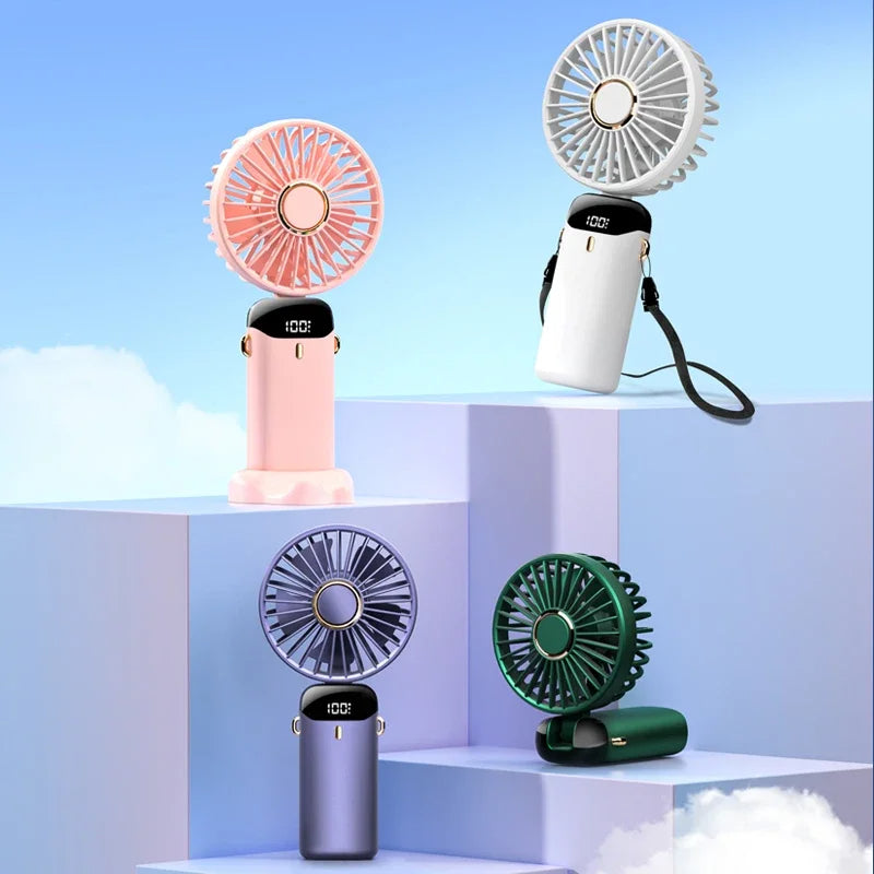 3-in-1 Mini Fan — LED Display, 5 Speeds, Neck/Desk/Handheld