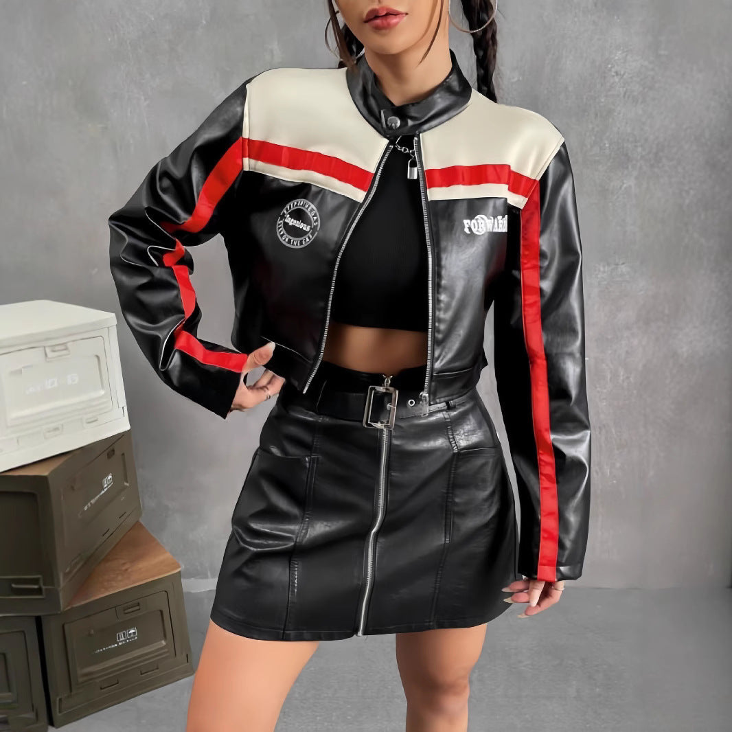 Striped Zipper Coat For Women