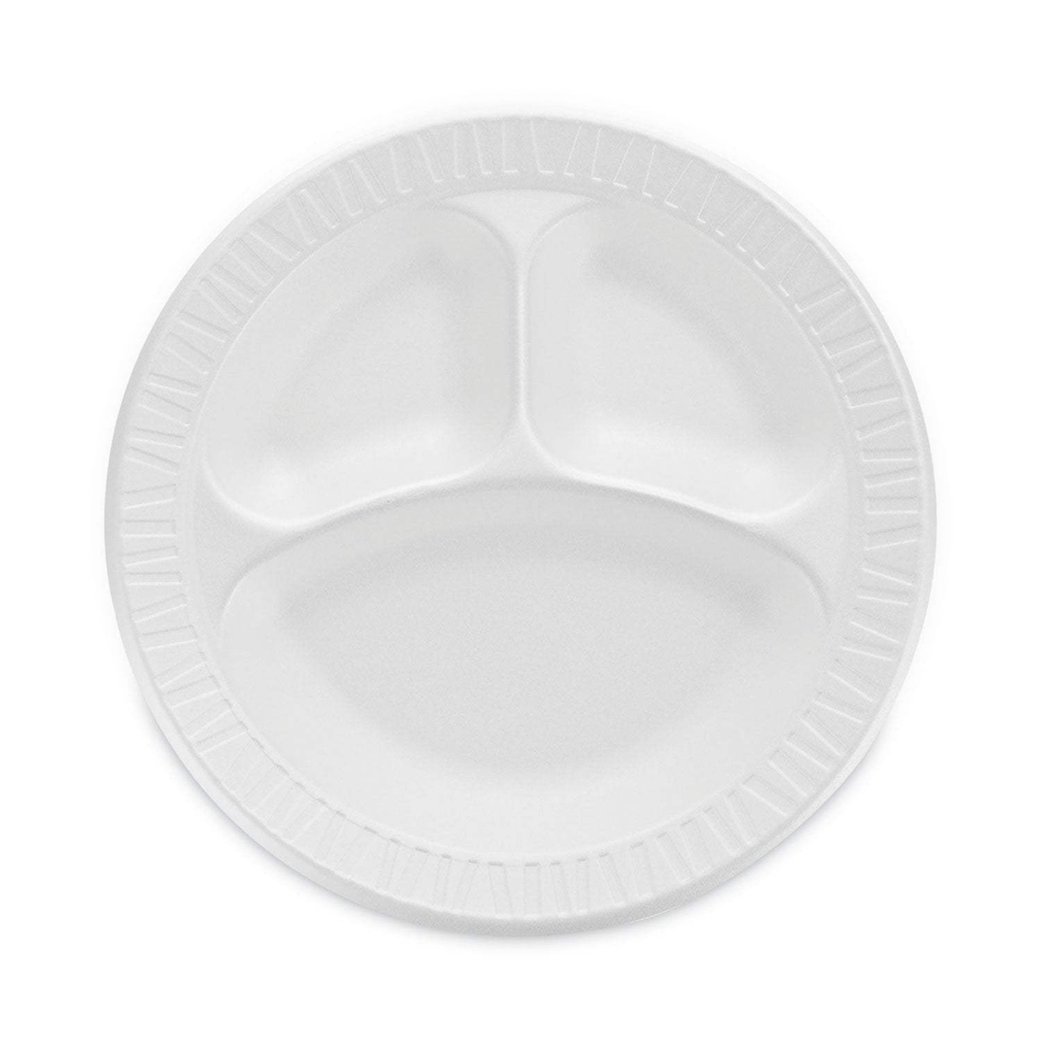 Dart Concorde Non-Laminated Foam Plate, 3-Compartment, 10.25" dia, White, 125/Pack, 4 Packs/Carton