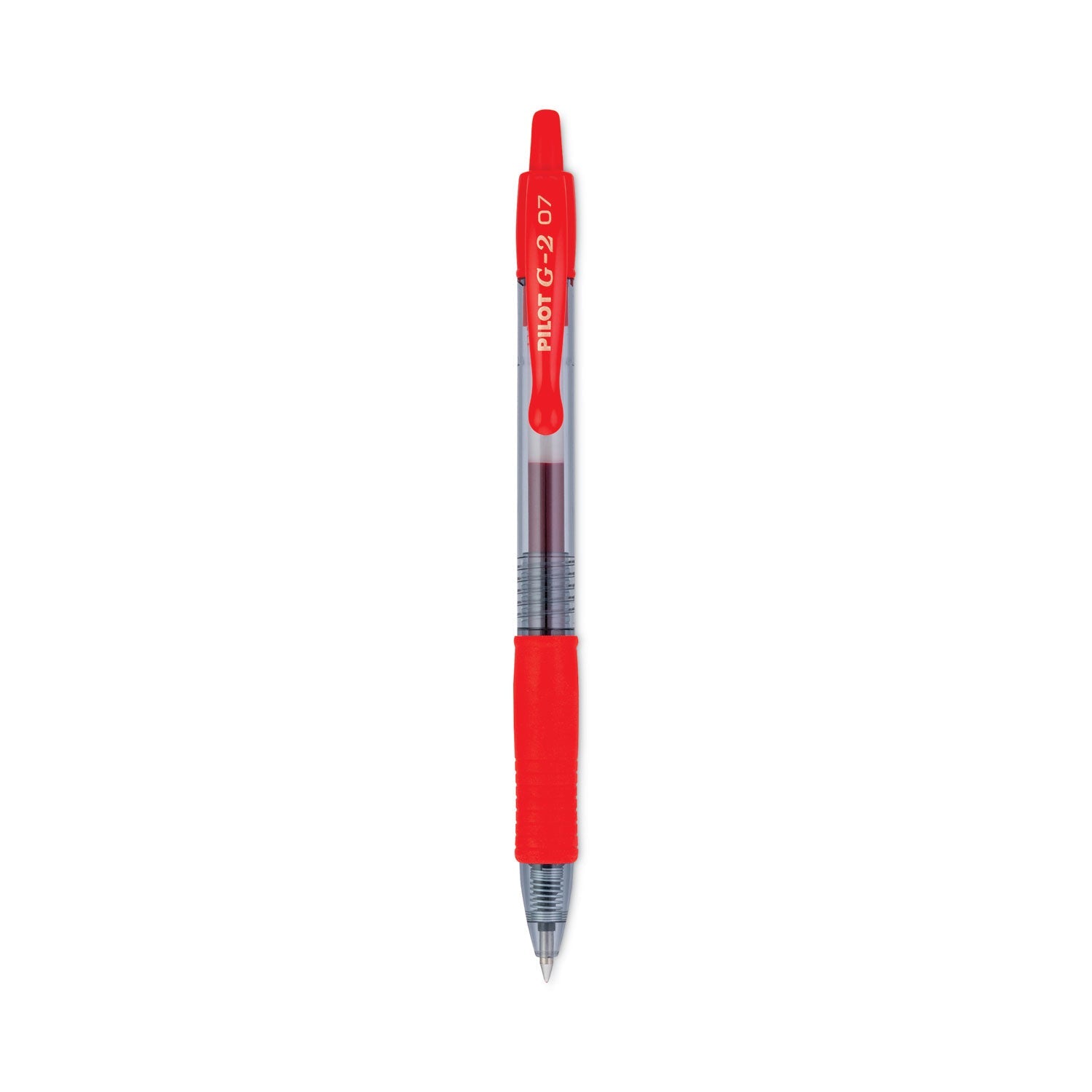 Pilot G2 Premium Gel Pen, Retractable, Fine 0.7 mm, Red Ink, Smoke Barrel, Dozen