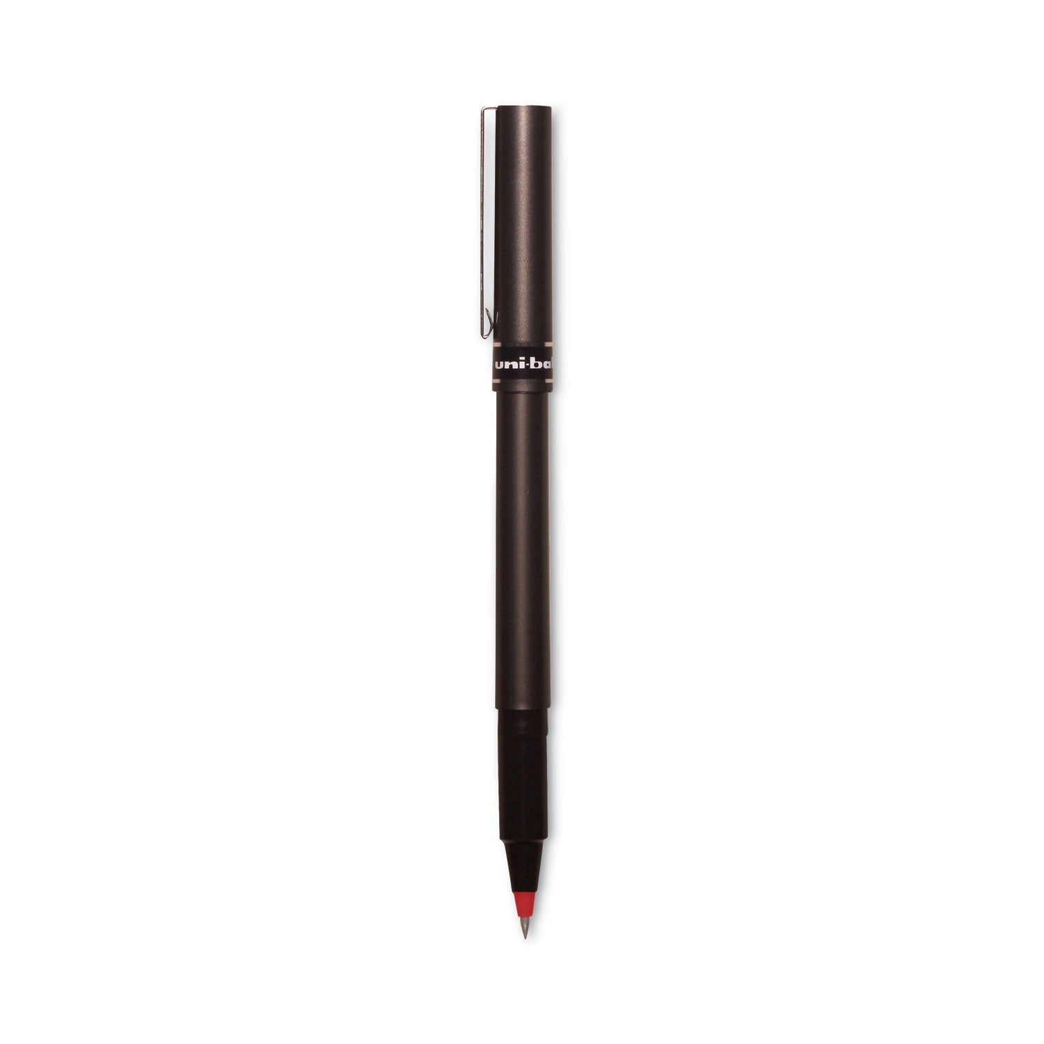 uniball Deluxe Roller Ball Pen, Stick, Micro 0.5 mm, Red Ink, Metallic Gray Barrel, Dozen