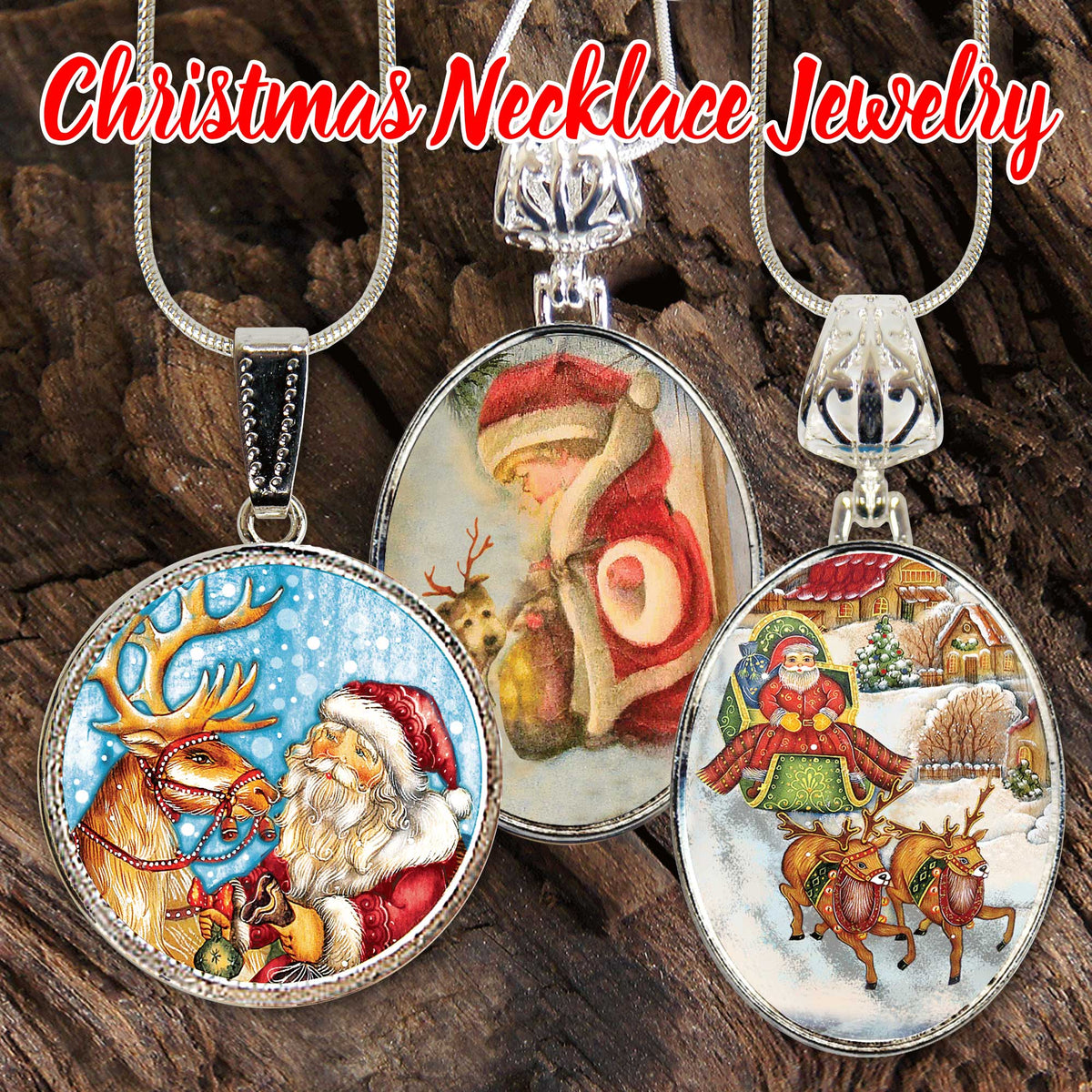 Santa Arrival Silver Plated Medal Pendant Necklace - 44155O