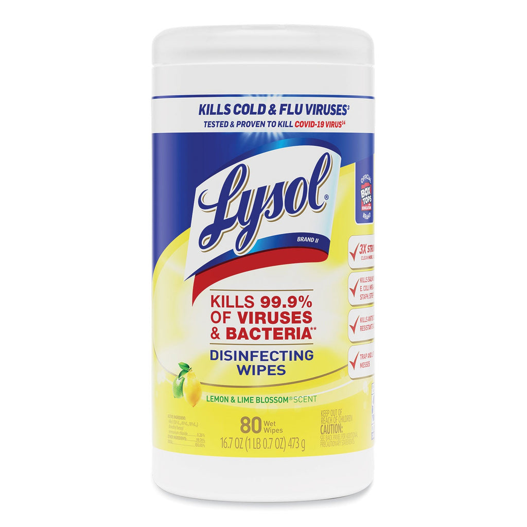 LYSOL Disinfecting Wipes, 7 x 7.25, Lemon and Lime Blossom, 80 Wipes/Canister