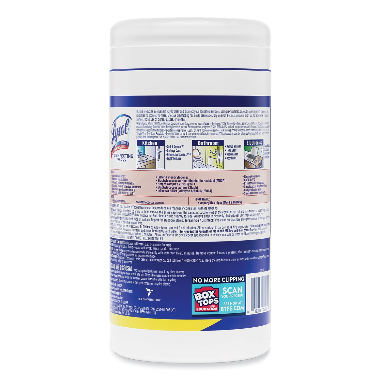 LYSOL Disinfecting Wipes, 7 x 7.25, Lemon and Lime Blossom, 80 Wipes/Canister