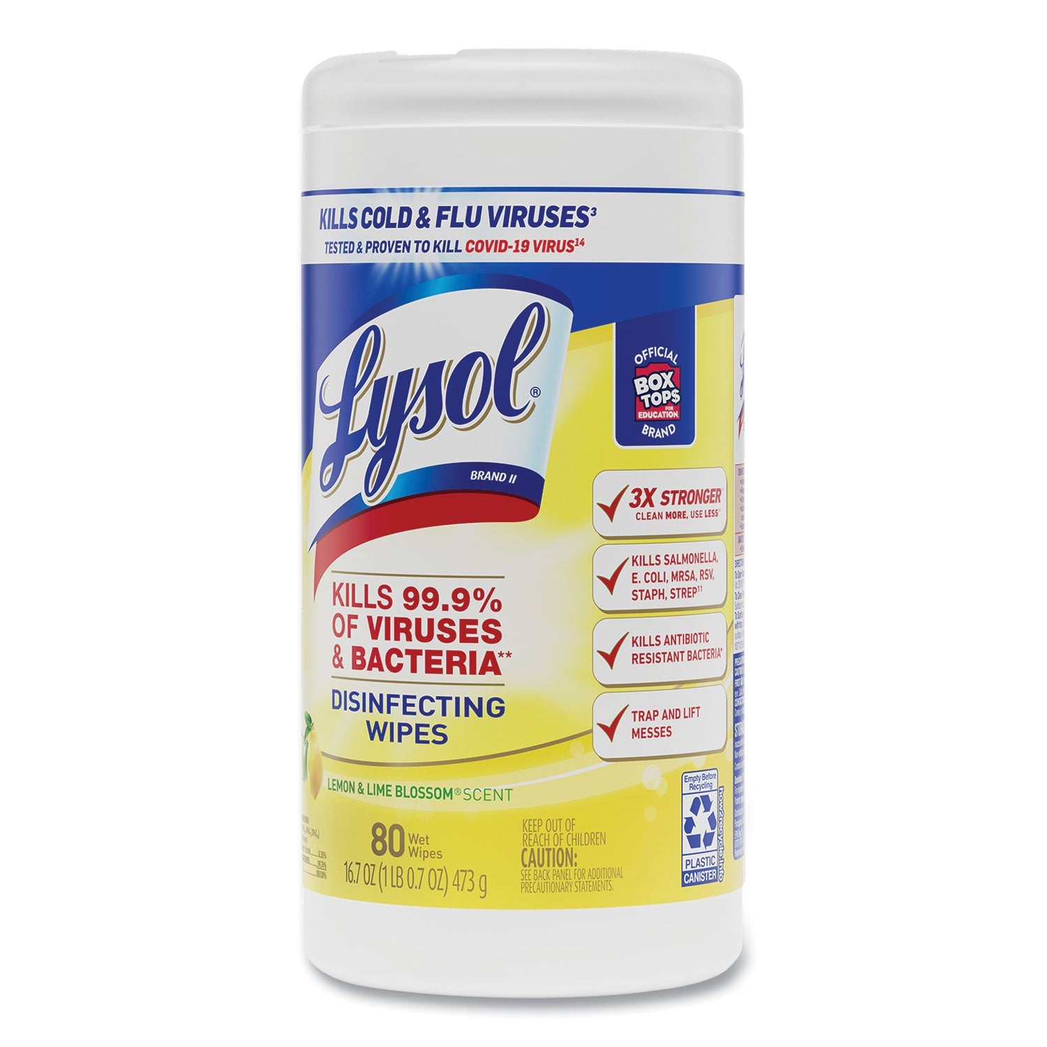LYSOL Disinfecting Wipes, 7 x 7.25, Lemon and Lime Blossom, 80 Wipes/Canister
