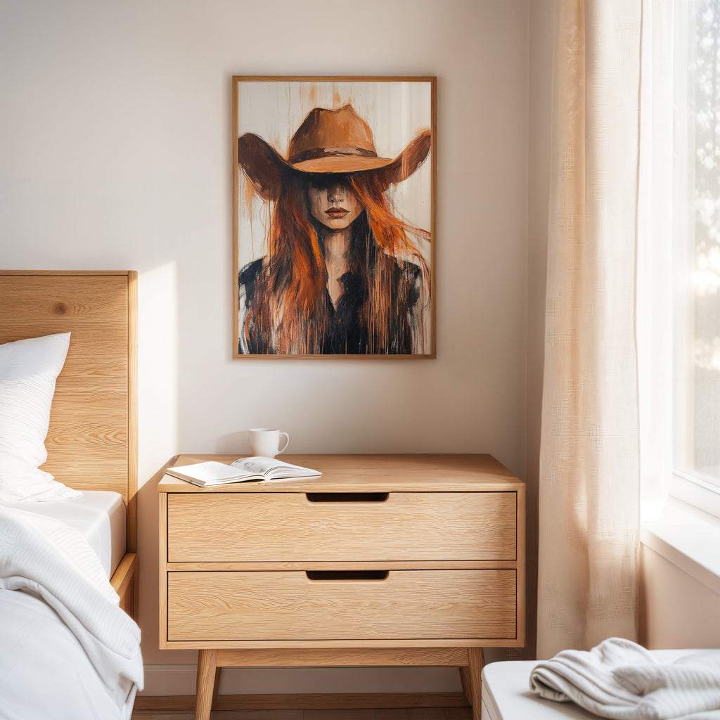 Western Flame – Bold Redhead Cowgirl Art
