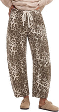 GRAPENT Barrel Jeans for Women Trendy High Waisted Pull On Wide Leg Cropped Leopard Cheetah Print Stretchy Denim Pants
