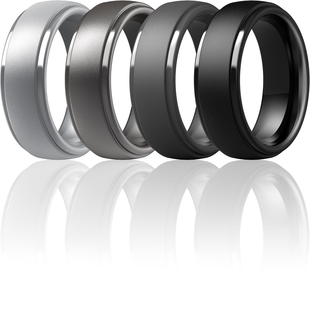ThunderFit Silicone Rings for Men, Step Edge Rubber Wedding Bands 10mm Wide
