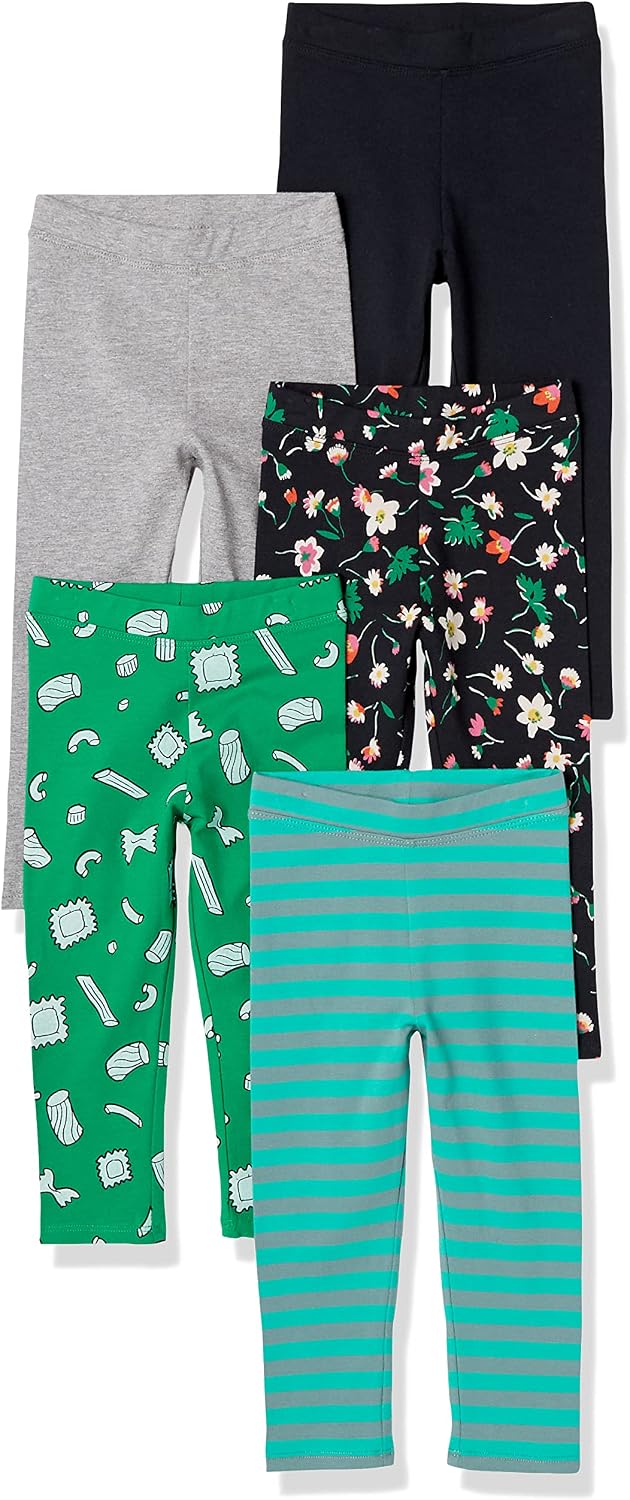Amazon Essentials Girls' Cotton Stretch Leggings, Multipacks