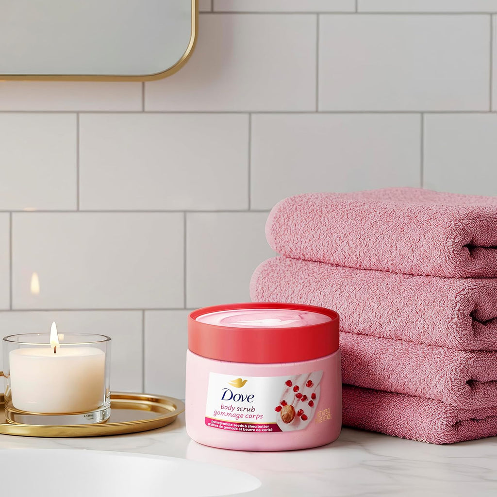 Dove Pomegranate & Shea Butter Body Scrub Exfoliates and Deeply Nourishes for Smooth, Radiant Skin 15 oz