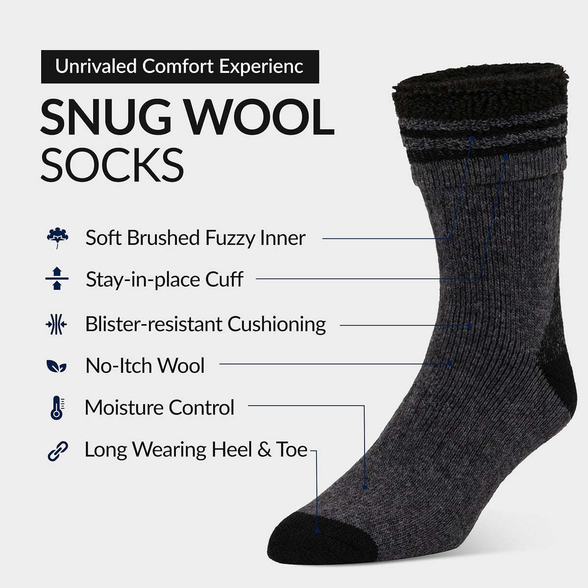 Alvada Mens Merino Wool Crew Socks Thermal and Warm Socks for Winter Work Hiking Running 3 Pairs