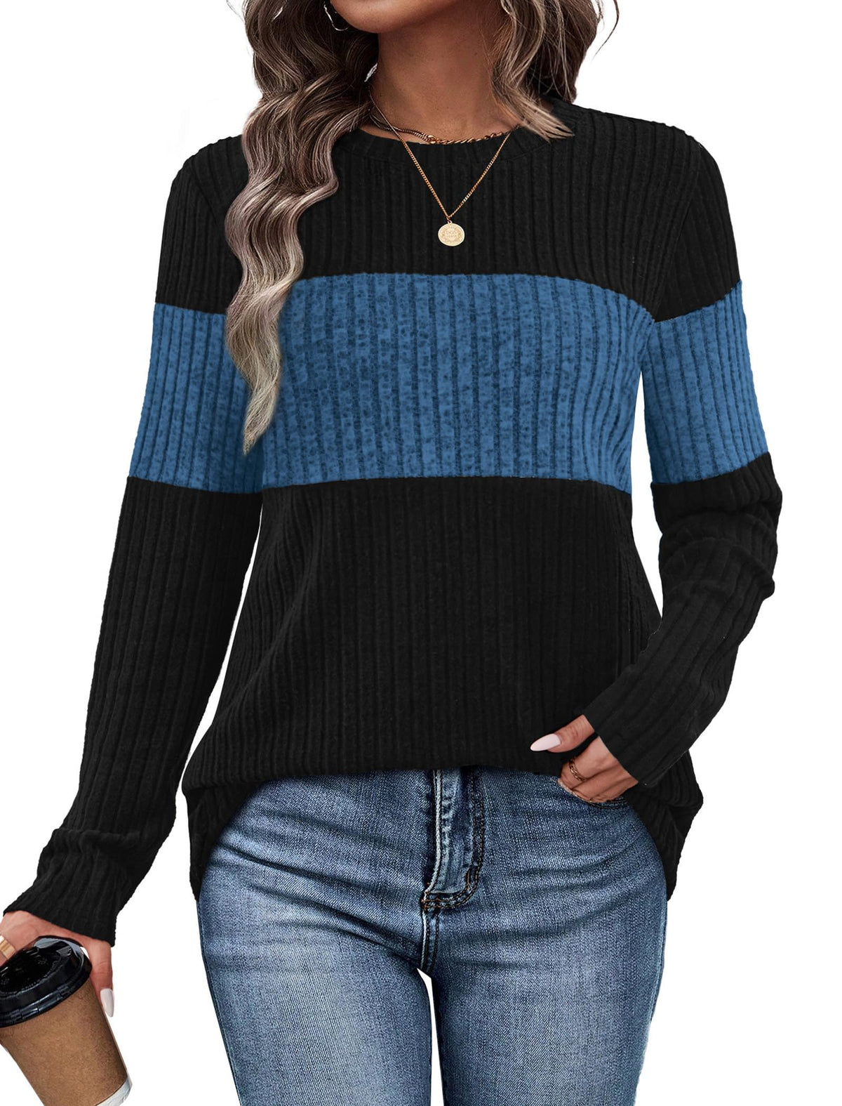 WIHOLL Womens Sweaters Trendy Color Block Tops Long Sleeve Shirts Fall Outfits Early Fall Fashion 2026 Winter Clothing