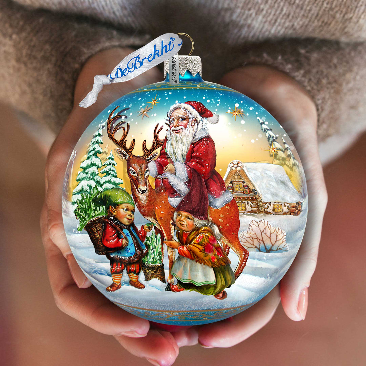 Vintage Sleigh Ride in Blue Glass Ornament Limited Edition by G. DeBrekht - Christmas Santa Snowman Decor - 73865B