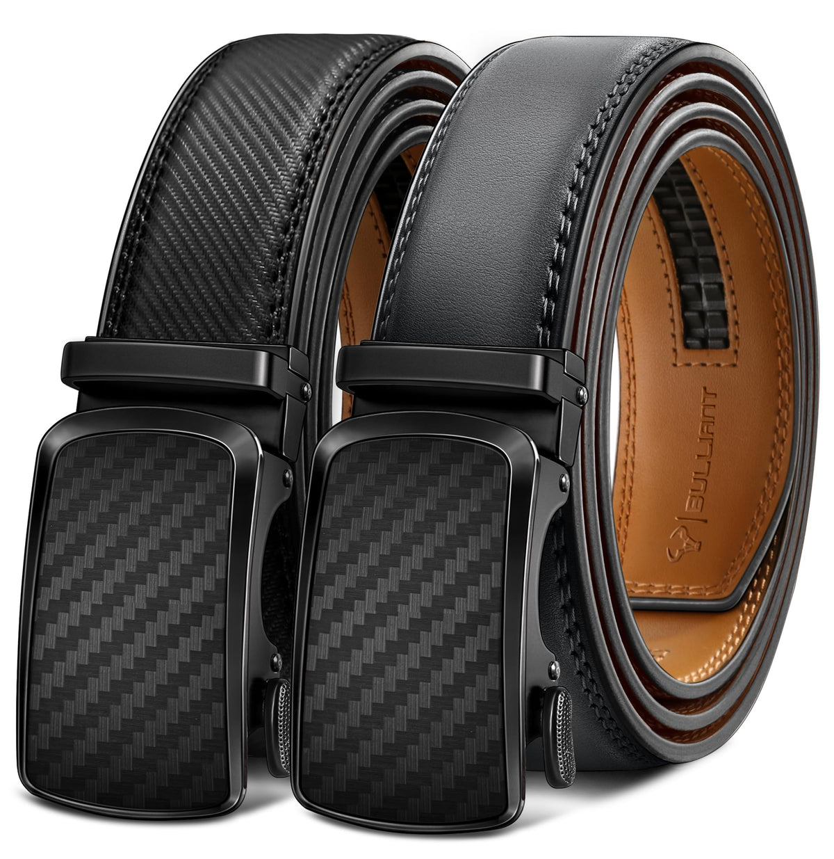 BULLIANT Men's Ratchet Leather Belt Trimmable 2Pack 1 3/8"-Gift Boxed
