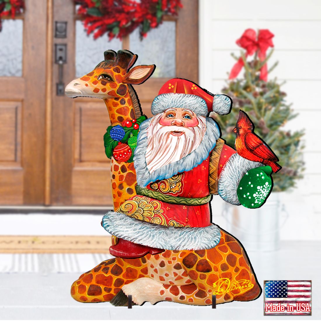 Santa On Giraffe Outdoor Scene by G. DeBrekht - Christmas Santa Snowman Décor - 8111360F