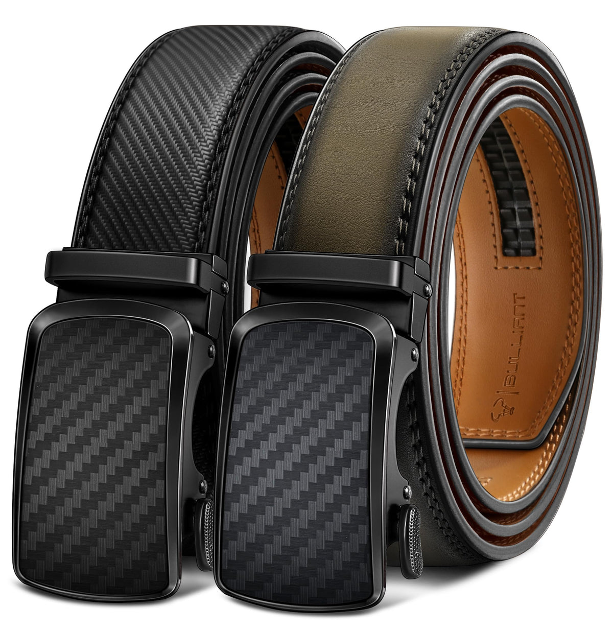BULLIANT Men's Ratchet Leather Belt Trimmable 2Pack 1 3/8"-Gift Boxed