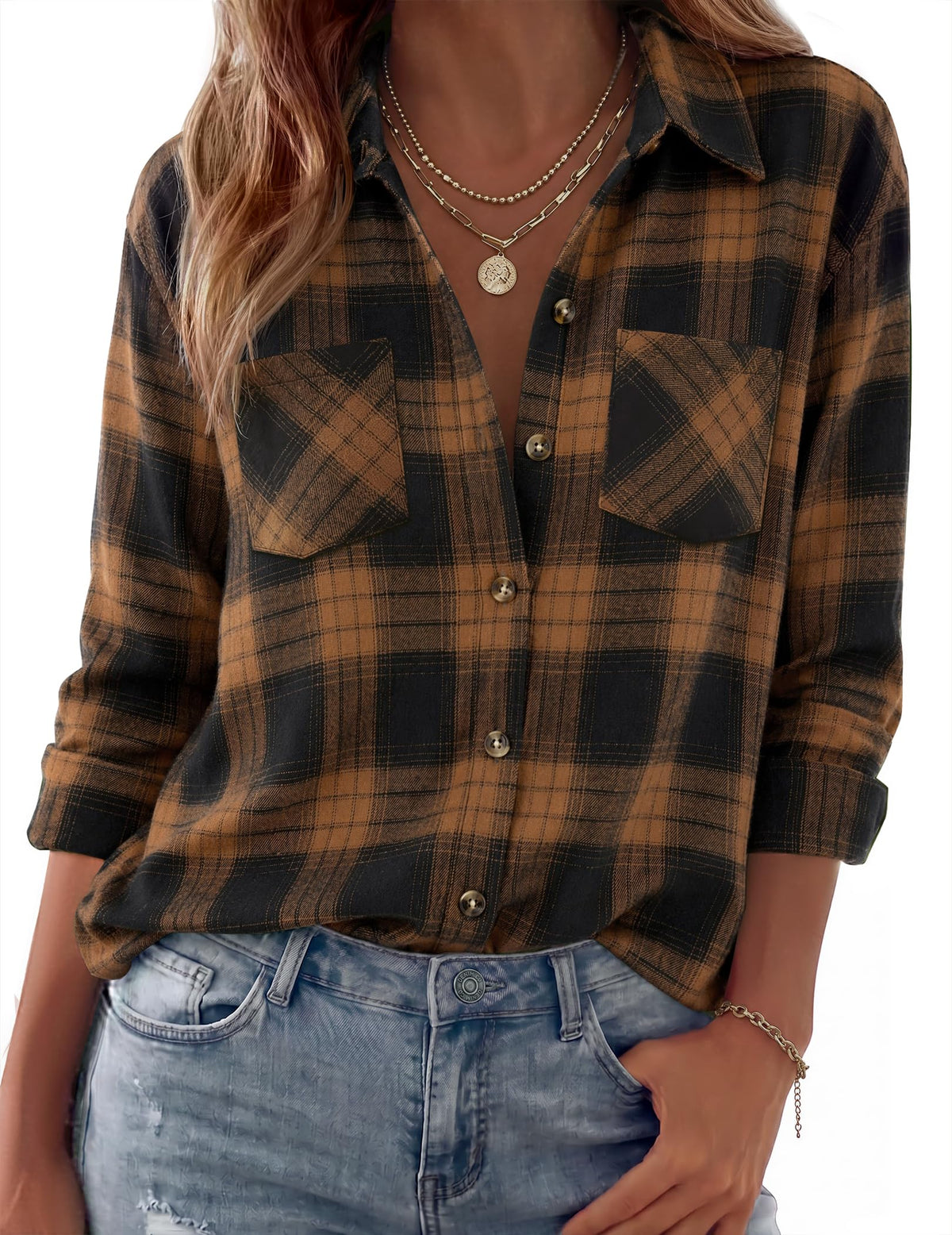 Zeagoo Womens Flannel Shirts Long Sleeve Button Down Casual Fall Plaid Top
