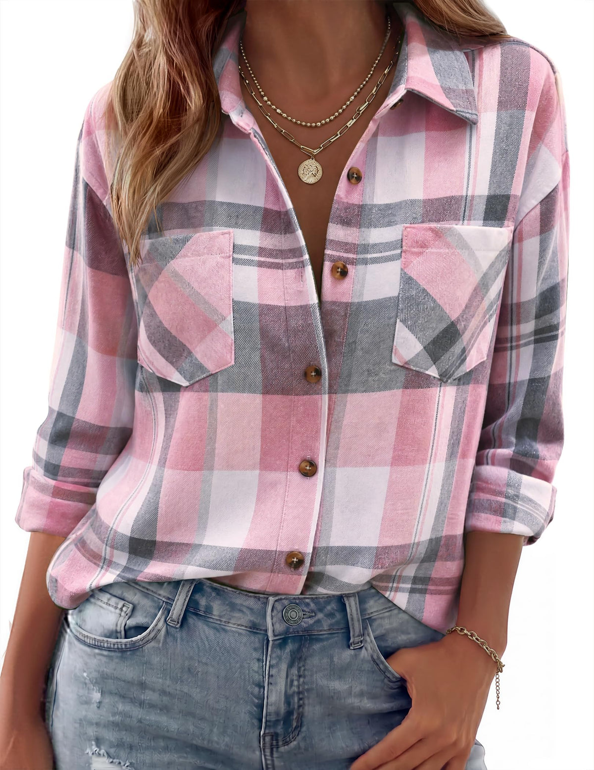 Zeagoo Womens Flannel Shirts Long Sleeve Button Down Casual Fall Plaid Top