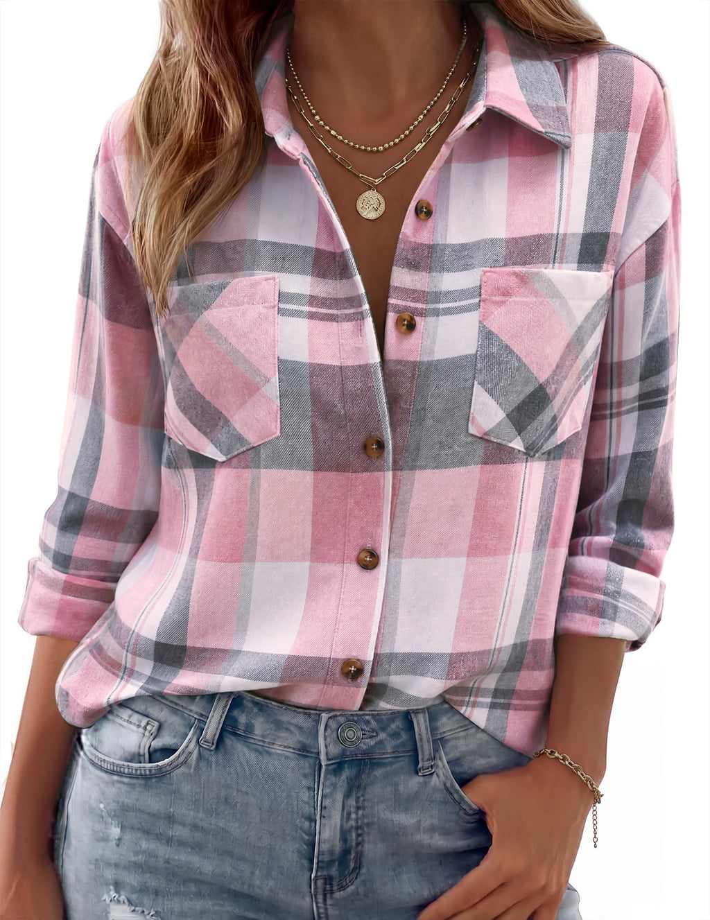 Zeagoo Womens Flannel Shirts Long Sleeve Button Down Casual Fall Plaid Top