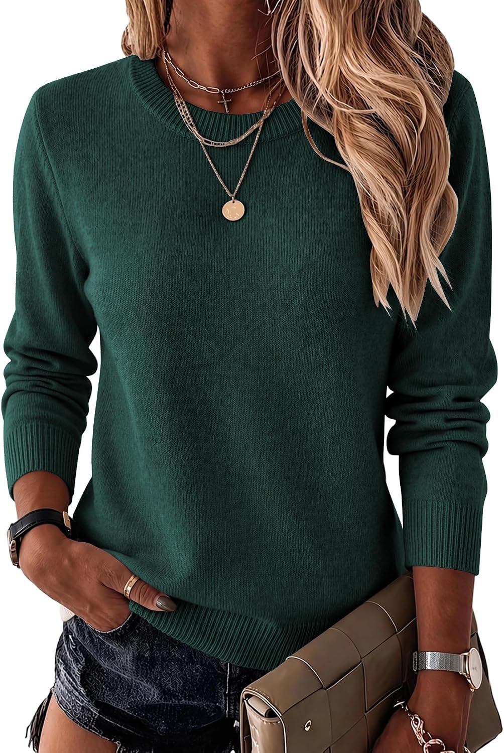 Zeagoo Womens Wool Blend Sweater Crewneck Long Sleeve Tops Fashion Clothing