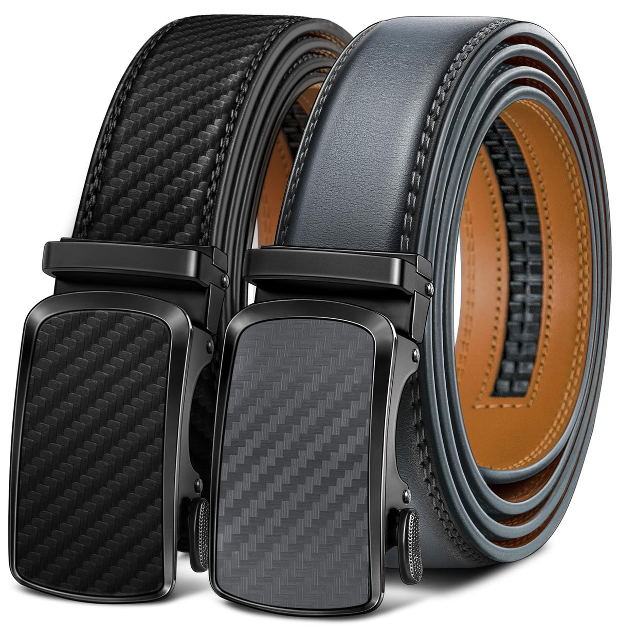 BULLIANT Men's Ratchet Leather Belt Trimmable 2Pack 1 3/8"-Gift Boxed