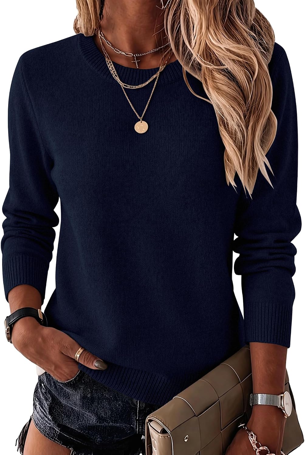 Zeagoo Womens Wool Blend Sweater Crewneck Long Sleeve Tops Fashion Clothing
