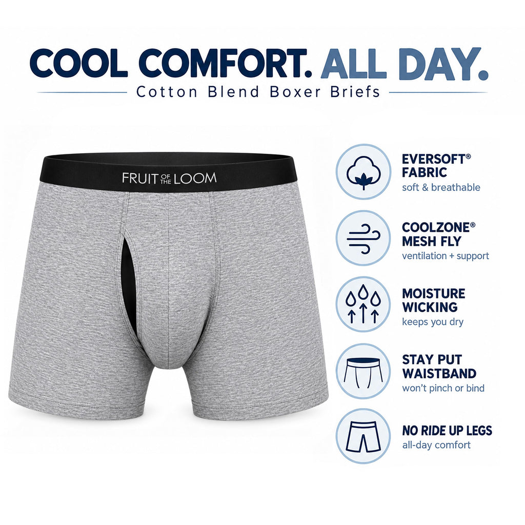 Fruit of the Loom Men's Coolzone Boxer Briefs, Moisture Wicking & Breathable