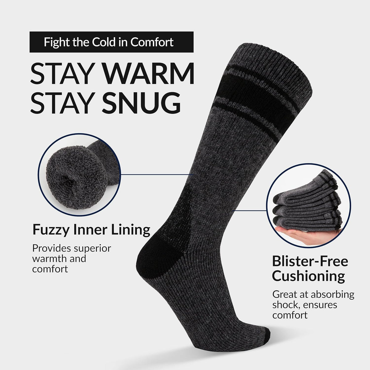 Alvada Mens Merino Wool Crew Socks Thermal and Warm Socks for Winter Work Hiking Running 3 Pairs