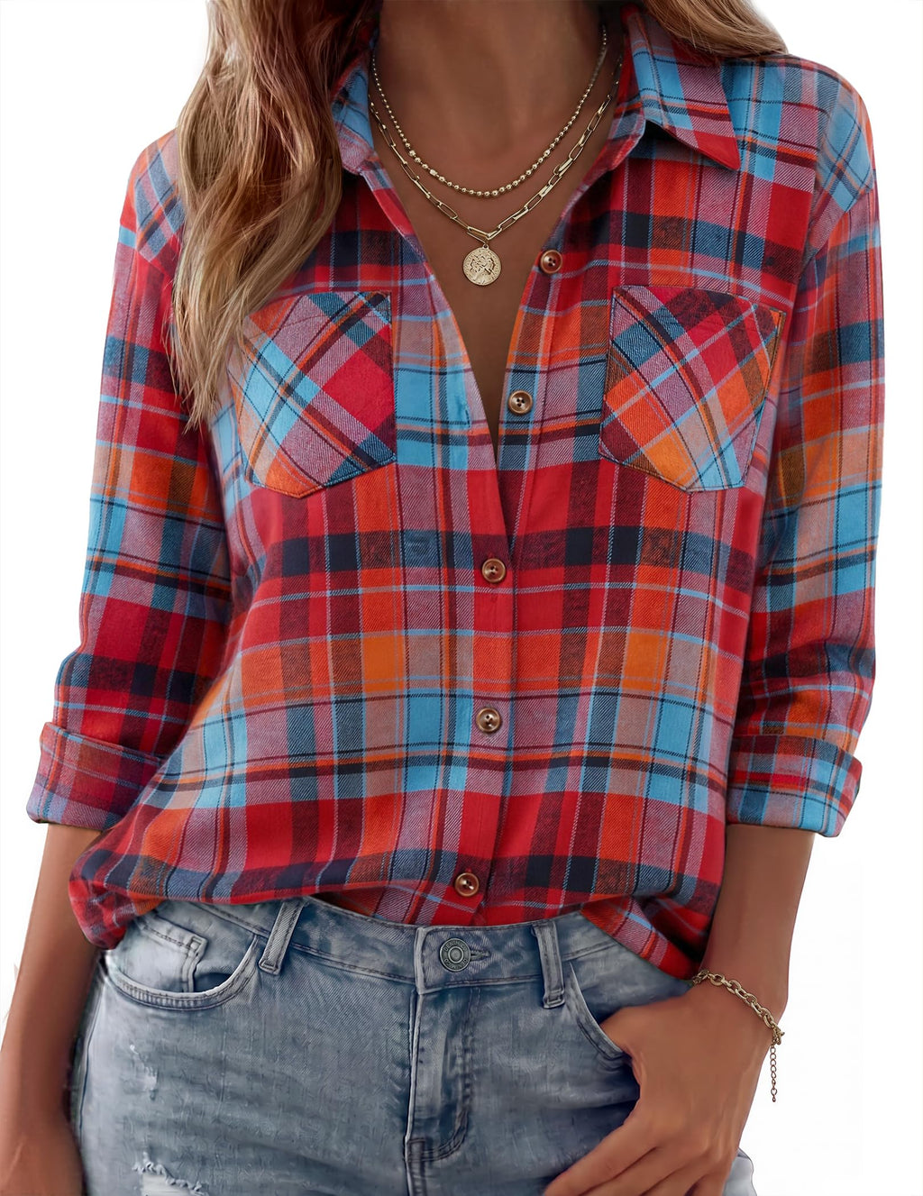Zeagoo Womens Flannel Shirts Long Sleeve Button Down Casual Fall Plaid Top