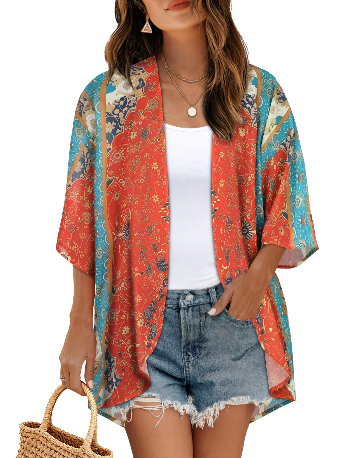 CHICGAL Womens Floral Kimono Cardigan Beach Cover Up Casual Summer Tops