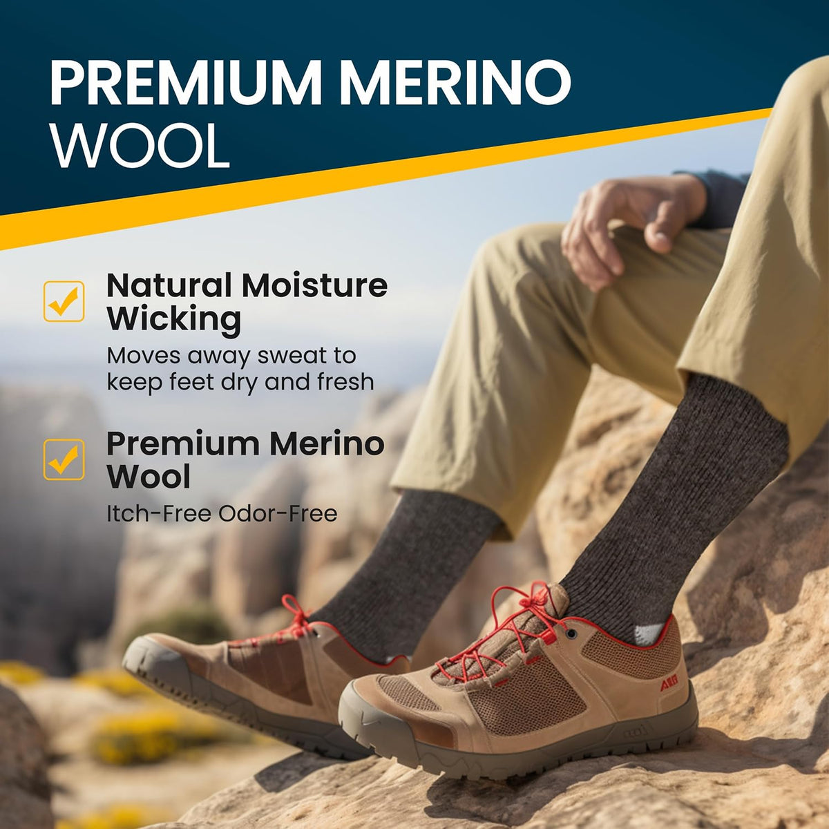Alvada Mens Merino Wool Crew Socks Thermal and Warm Socks for Winter Work Hiking Running 3 Pairs