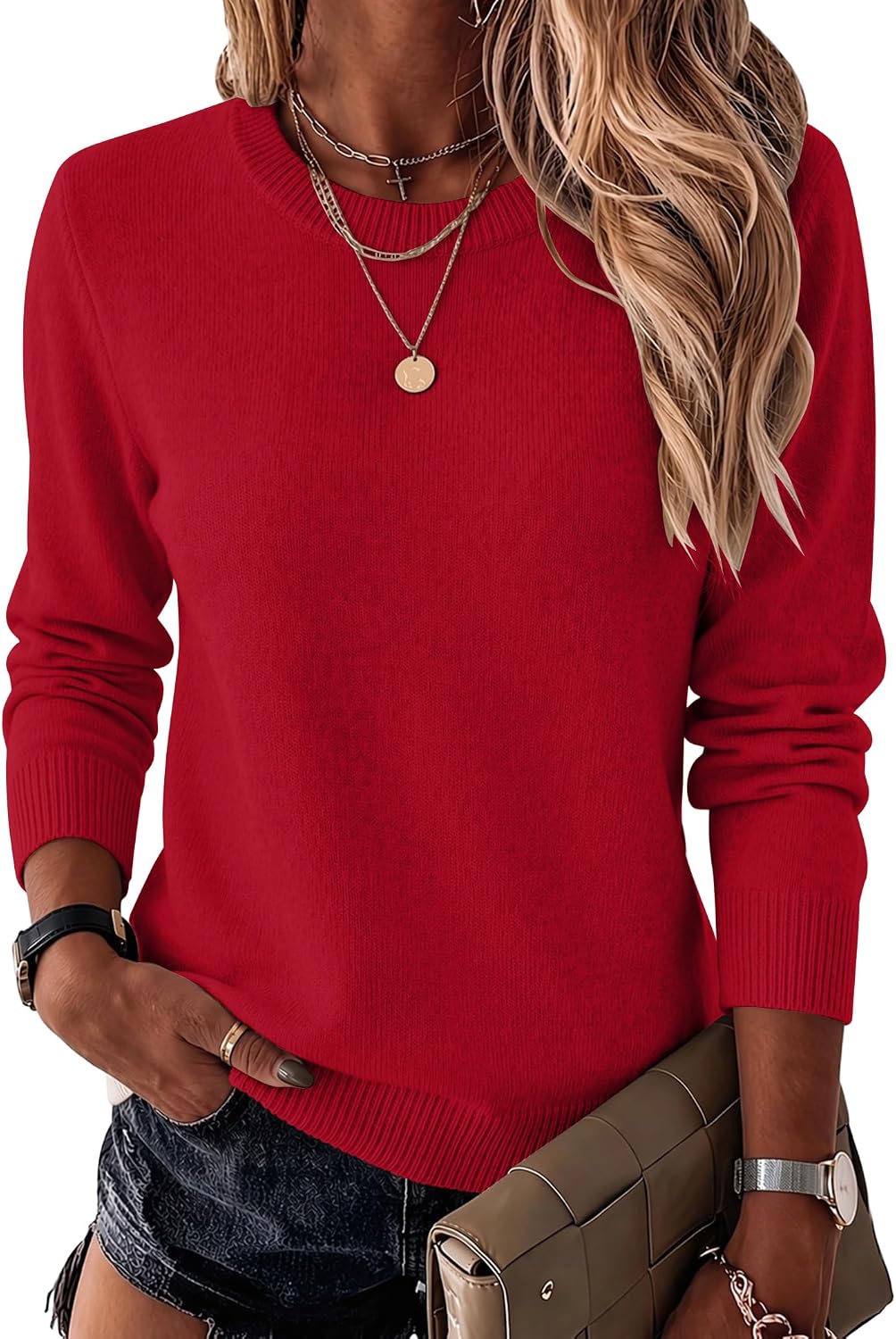 Zeagoo Womens Wool Blend Sweater Crewneck Long Sleeve Tops Fashion Clothing