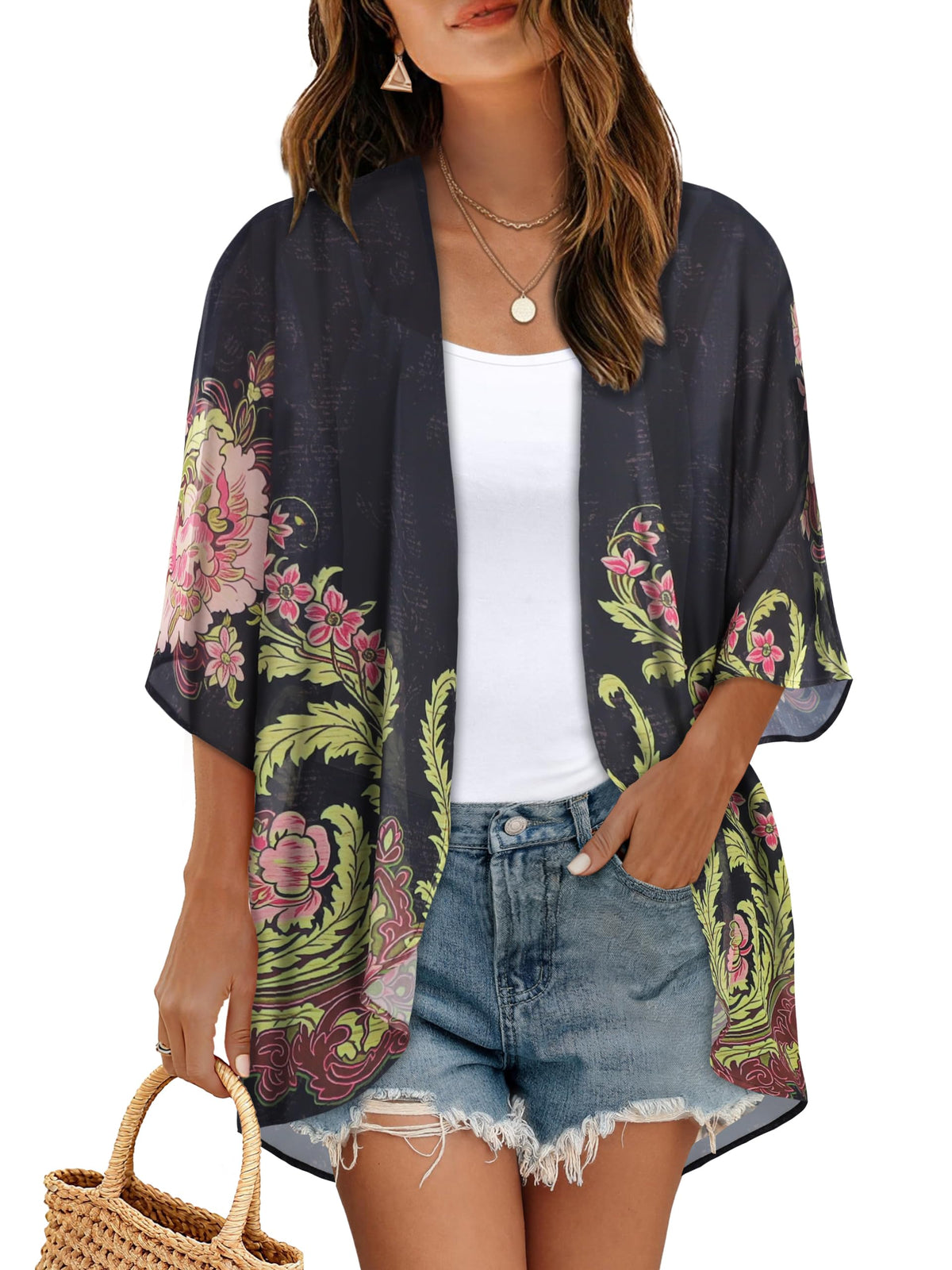 CHICGAL Womens Floral Kimono Cardigan Beach Cover Up Casual Summer Tops