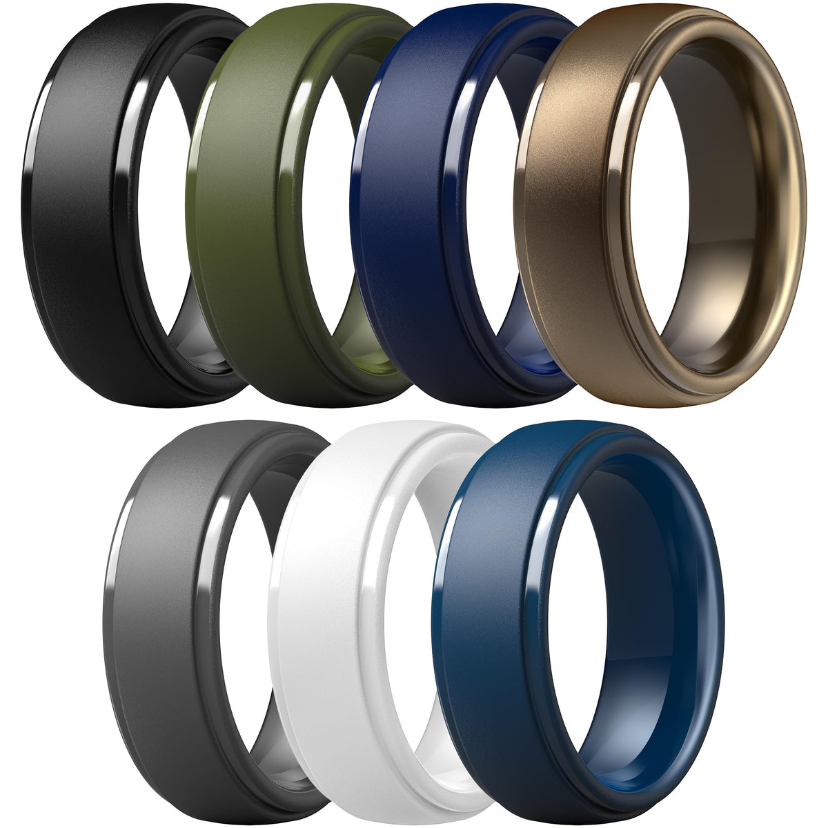 ThunderFit Silicone Rings for Men, Step Edge Rubber Wedding Bands 10mm Wide