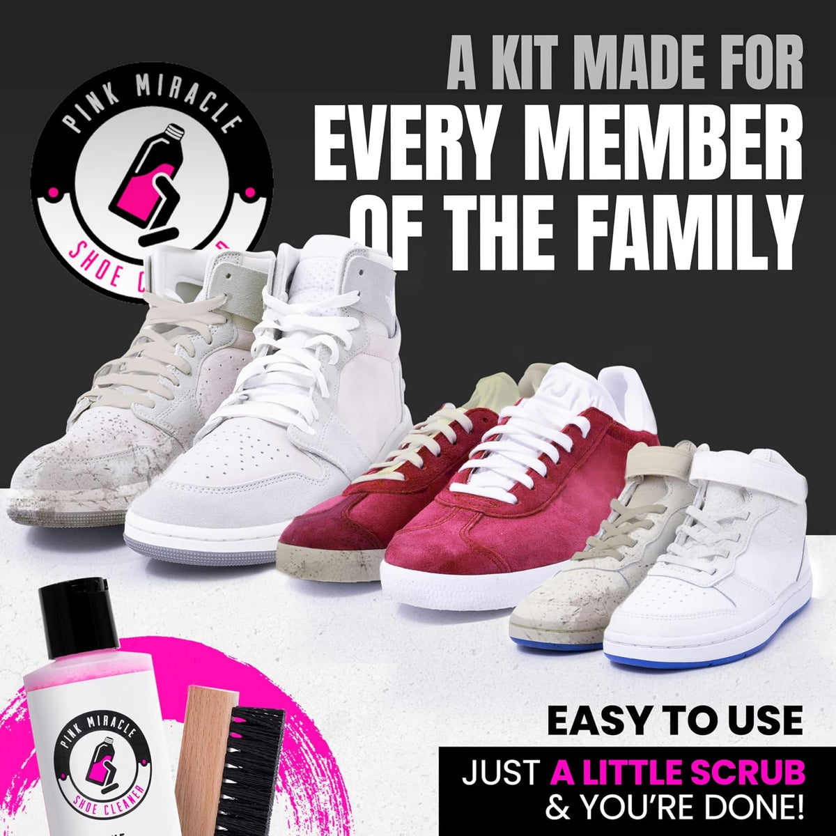 Shoe Cleaner Kit for Sneakers, Leather, Suede, Canvas & Washable Fabrics