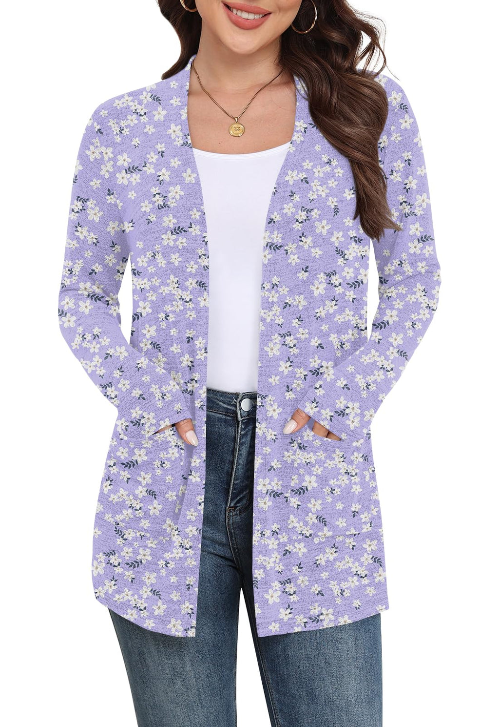 Yincro Women Lightweight Cardigan Long Sleeve Open Front with Pockets S-3XL